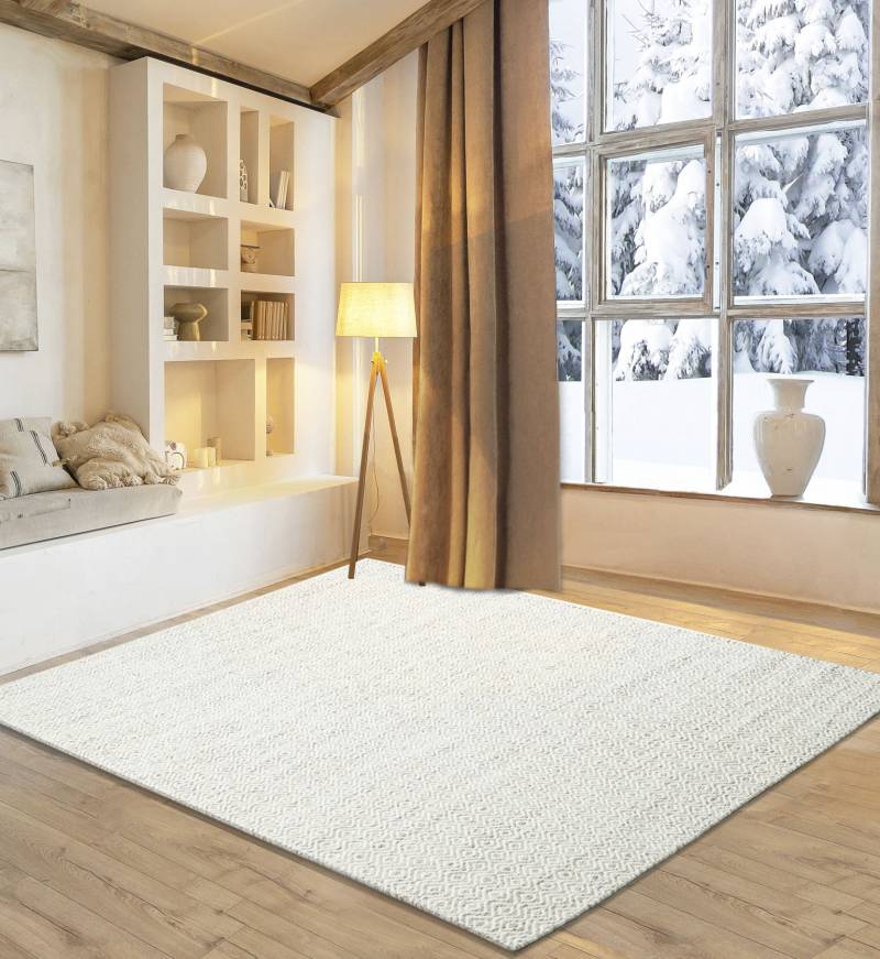 my home Wollteppich »Daoulas«, rechteckig, 10 mm Höhe, Handweb Teppich, reine Wolle, modernes Rauten Muster, Scandi Design von My Home