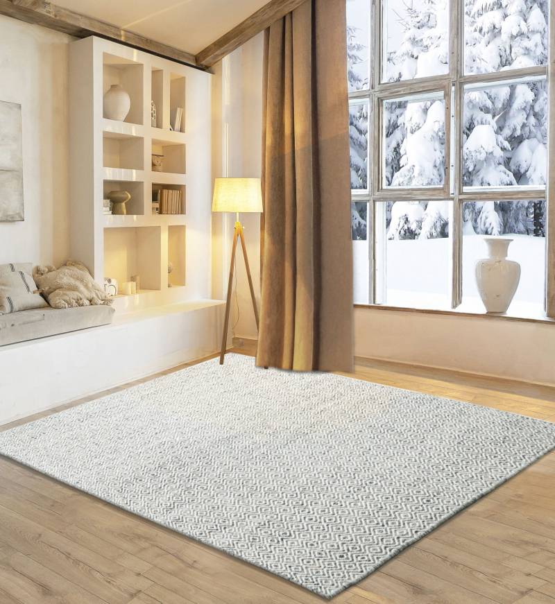my home Wollteppich »Daoulas«, rechteckig, 10 mm Höhe, Handweb Teppich, reine Wolle, modernes Rauten Muster, Scandi Design von My Home