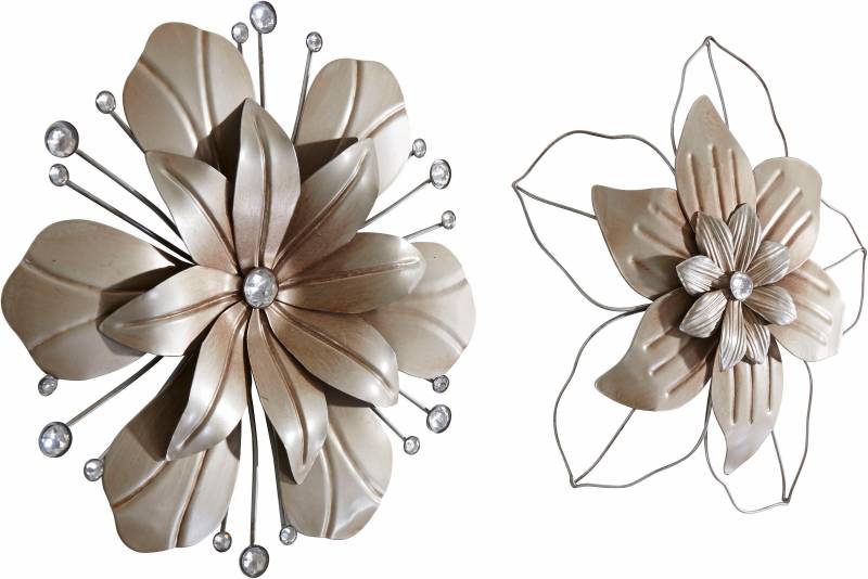 Home affaire Wanddekoobjekt »Blume«, (2er-Set), Wanddeko, aus Metall, mit Perlmutt Verzierung von home affaire