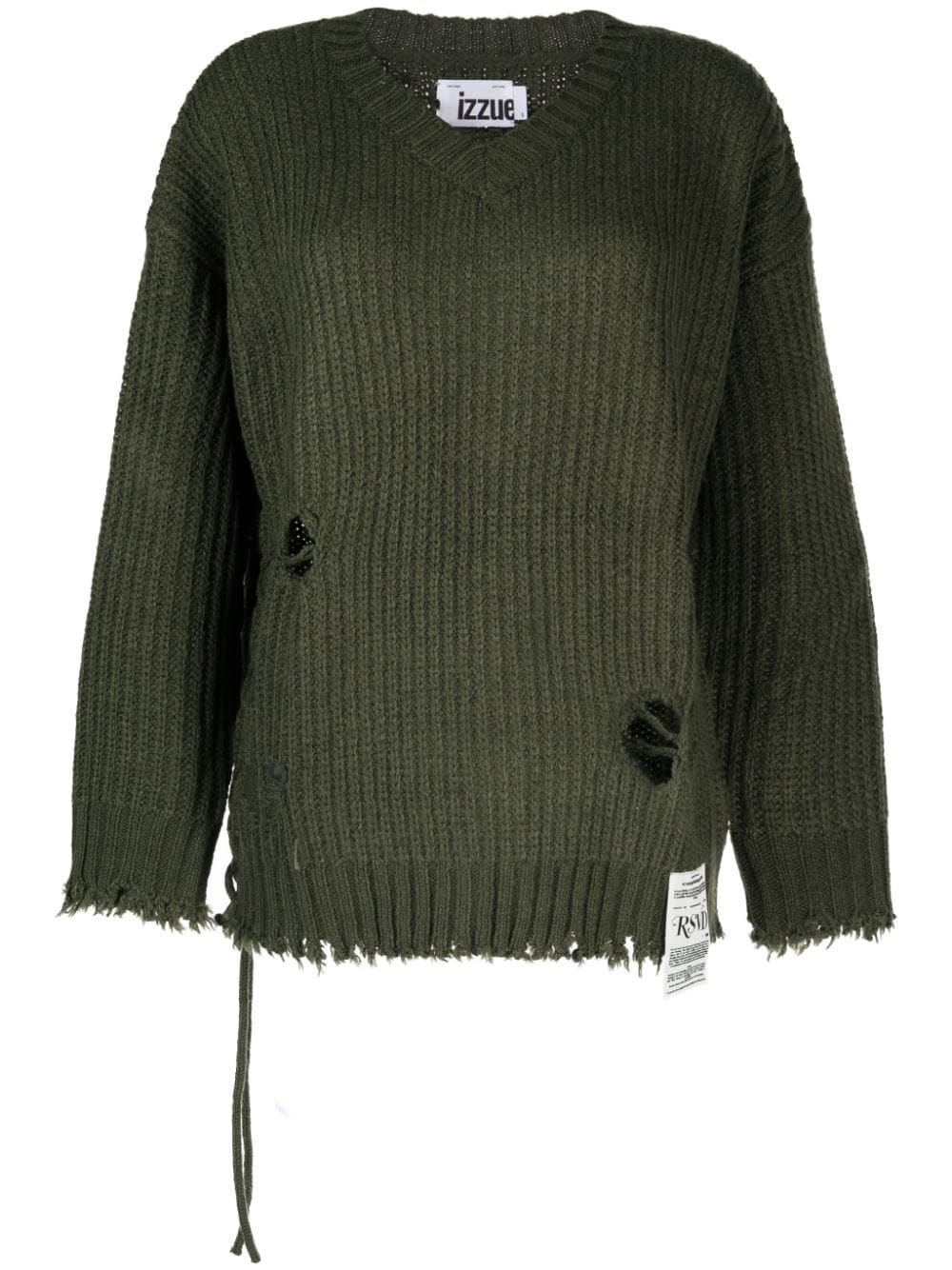 izzue distressed-effect V-neck jumper - Green von izzue