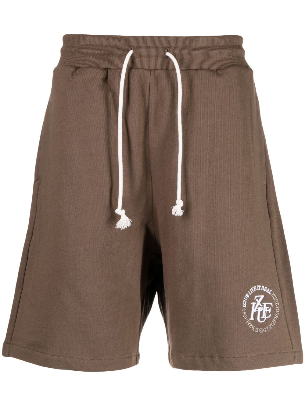 izzue embroidered-logo cotton track shorts - Brown von izzue