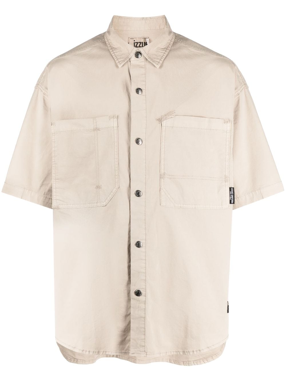 izzue logo-patch stretch-cotton shirt - Brown