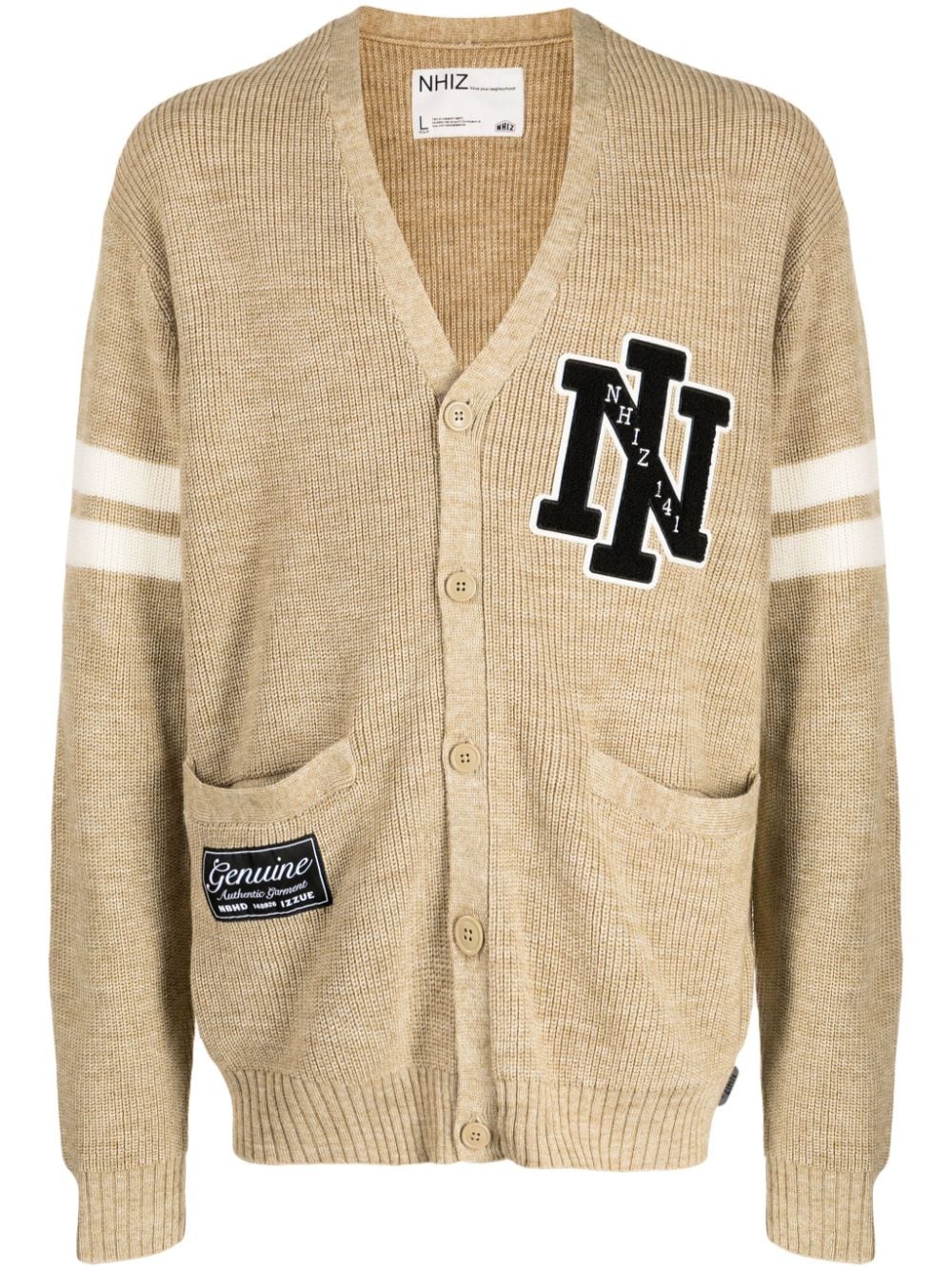 izzue logo-patch striped cardigan - Neutrals von izzue