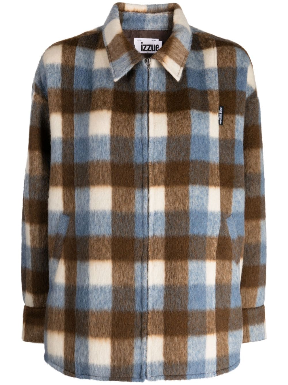 izzue logo-tag checked shirt jacket - Brown von izzue