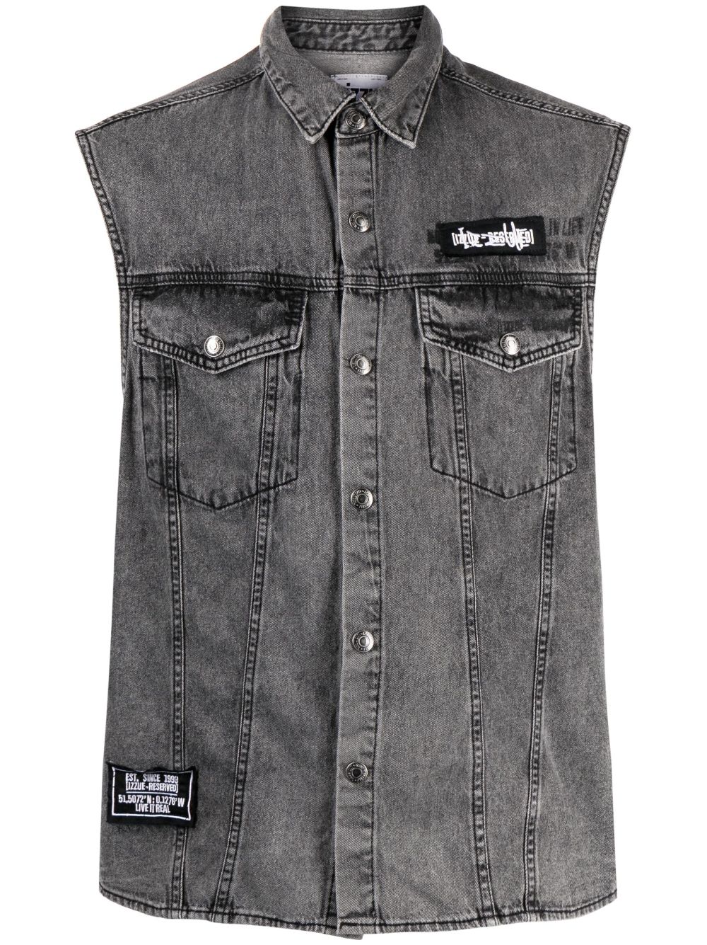 izzue sleeveless patch-detail denim shirt - Grey von izzue