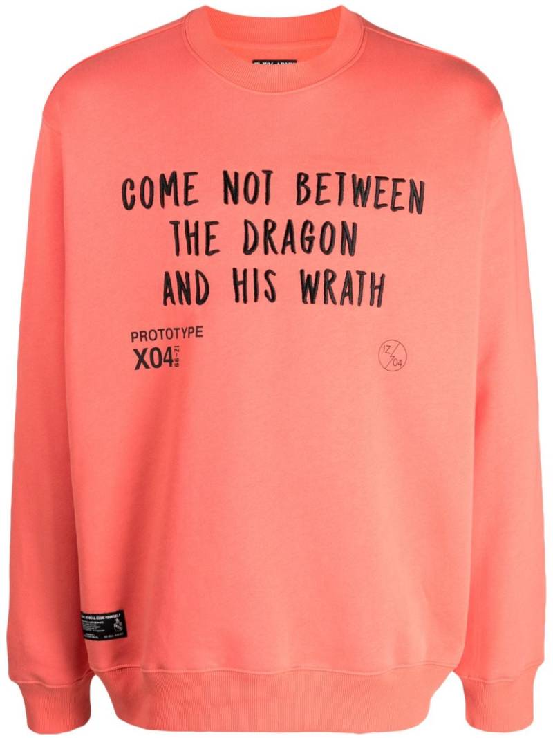 izzue slogan-embroidered crew-neck sweatshirt - Orange von izzue
