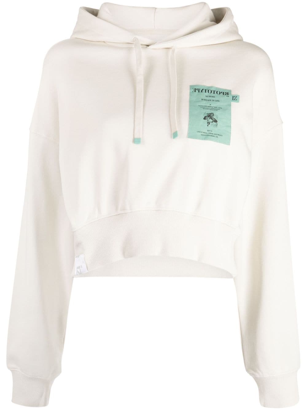 izzue slogan-embroidered cropped hoodie - Neutrals von izzue