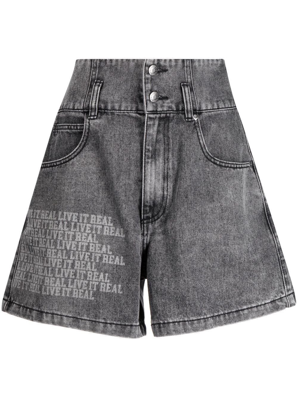 izzue slogan-print high-rise denim shorts - Grey von izzue