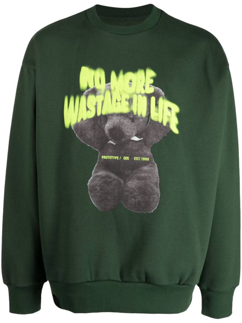 izzue teddy bear-print jersey-texture sweatshirt - Green von izzue