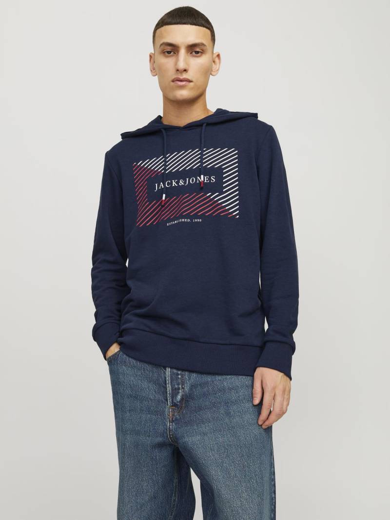 Jack & Jones Hoodie »JJCYRUS SWEAT HOOD: Komfortable Baumwollmischung mit coolem Gummidruck«, (Lässiger Hoodie: Basic Schnitt & peppiger Aufdruck), Vielseitiges Sweatshirt: Angenehme Sweatware von jack & jones