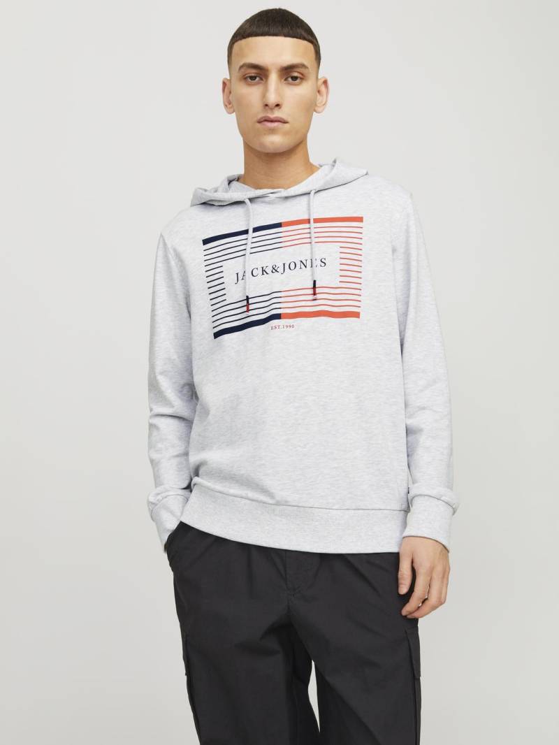 Jack & Jones Hoodie »JJCYRUS SWEAT HOOD: Komfortable Baumwollmischung mit coolem Gummidruck«, (Lässiger Hoodie: Basic Schnitt & peppiger Aufdruck), Vielseitiges Sweatshirt: Angenehme Sweatware von jack & jones