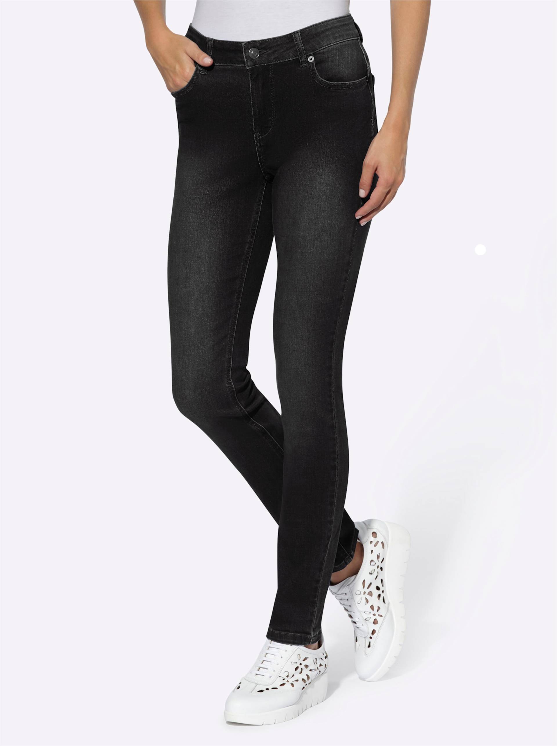Bauchweg-Jeans in black denim von heine