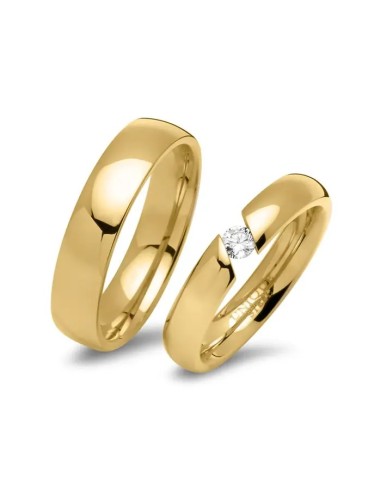 Gelbvergoldete Edelstahl Ehering Seraphina mit Zirkonia Stein - Eheringe