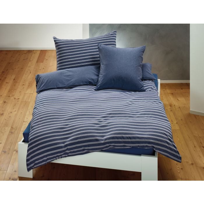 Jersey-Bettwäsche mit Biese und feinen Streifen, marine, 65x100 cm von Living Home