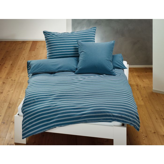 Jersey-Bettwäsche mit Biese und feinen Streifen, petrol, 50x70 cm von Living Home