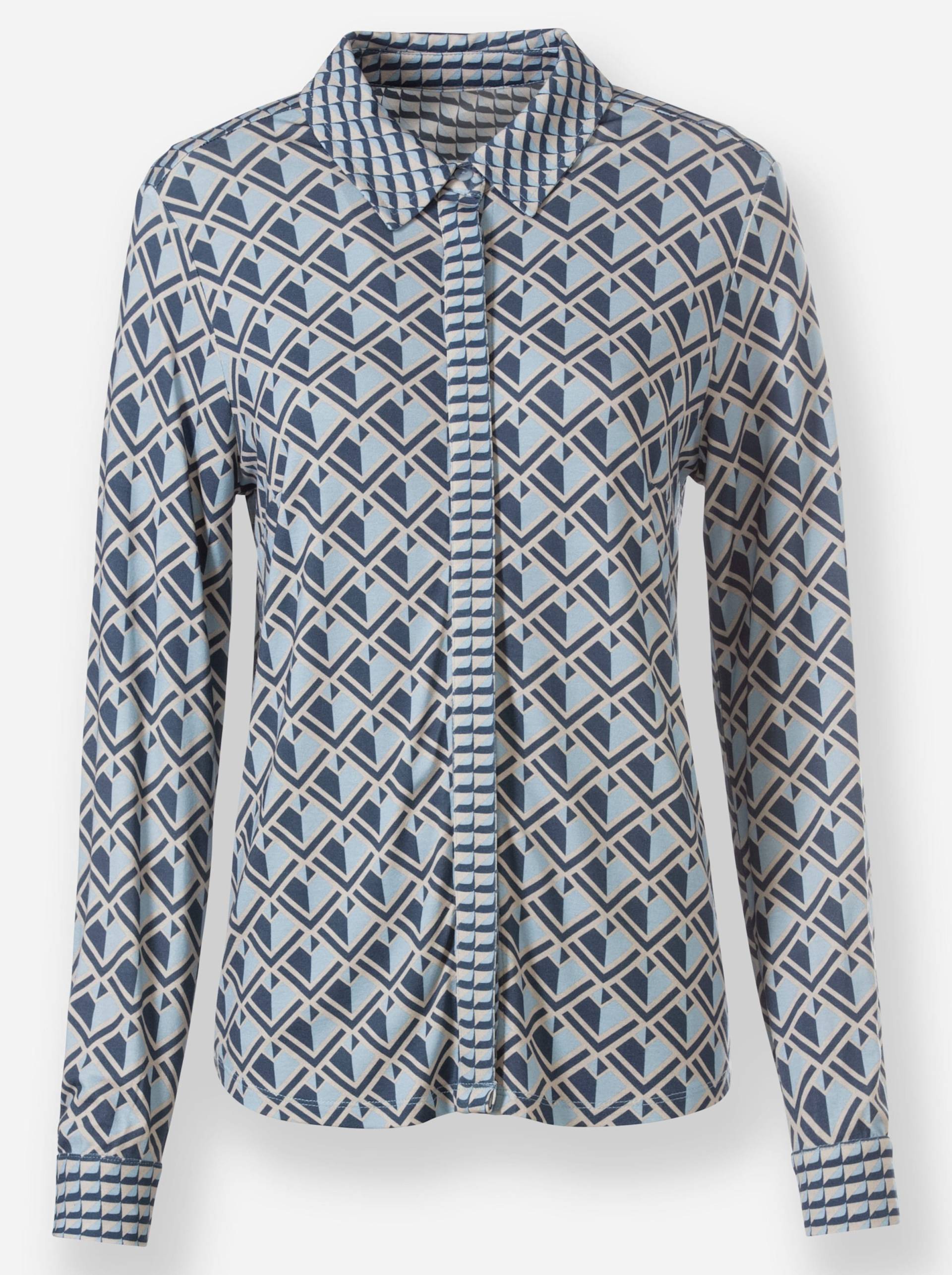 Jersey-Bluse in hellblau-rauchblau-bedruckt von heine