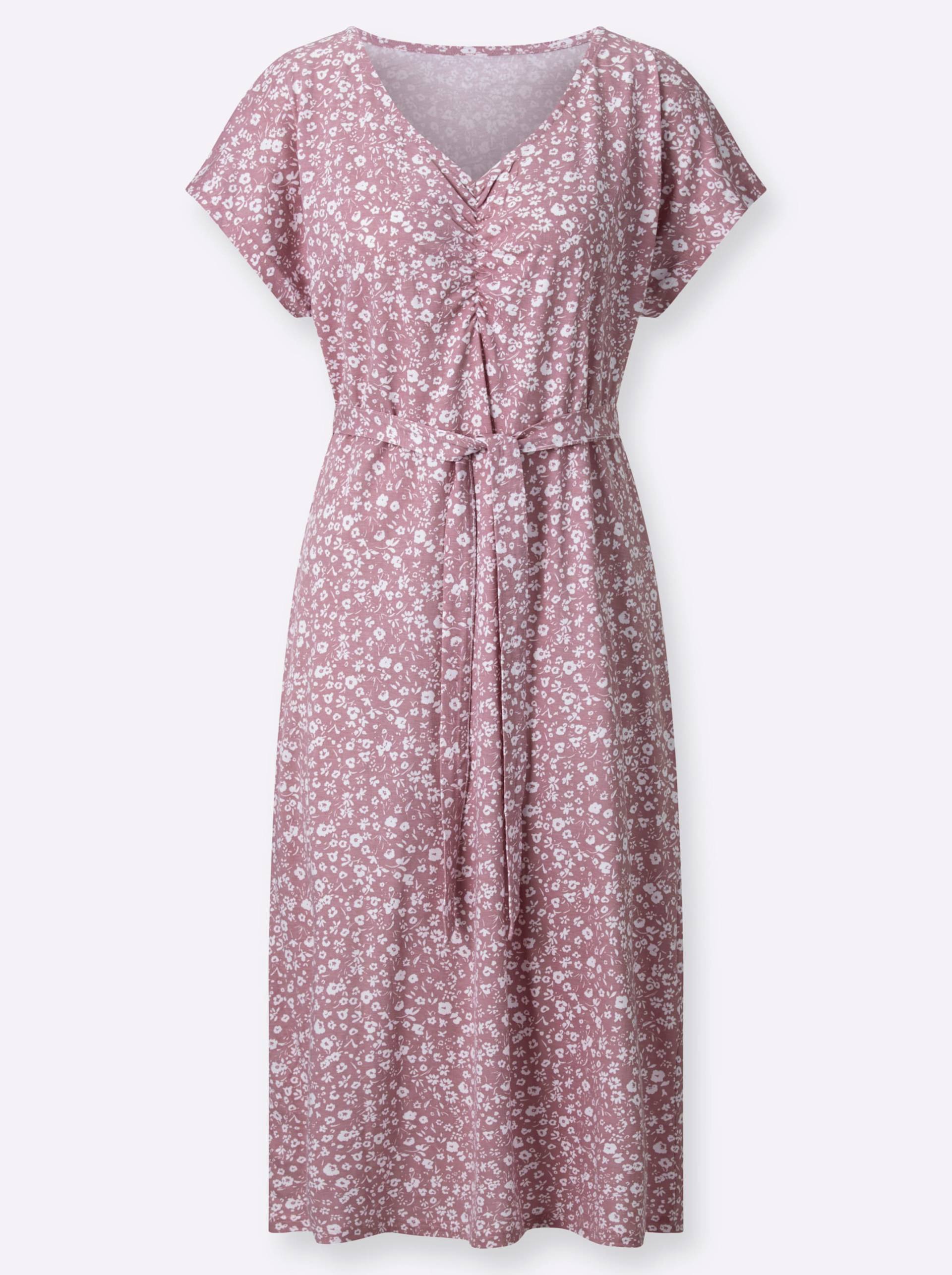 Jersey-Kleid in mauve-weiss-bedruckt von heine