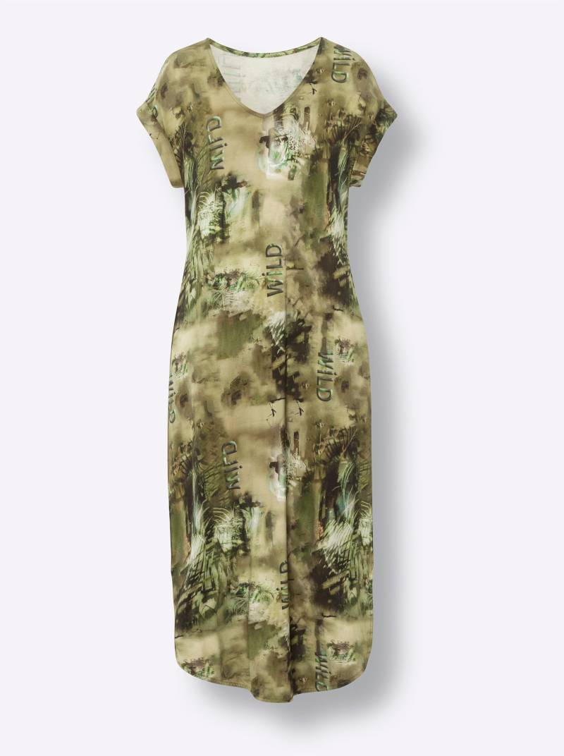 Jersey-Kleid in oliv-sand-bedruckt von heine