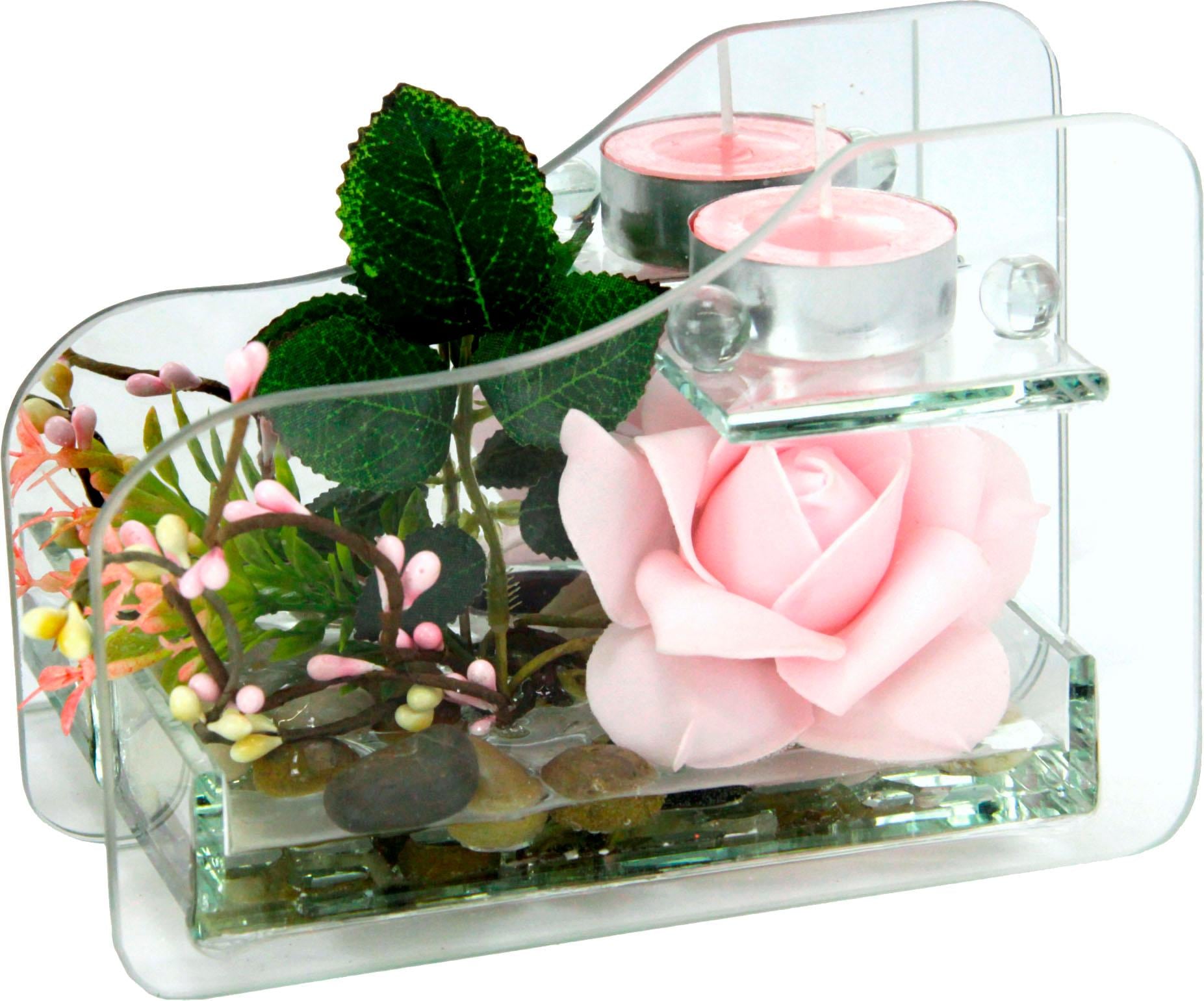 I.GE.A. Kunstpflanze »Rose im Glas mit Teelicht« von I.GE.A.