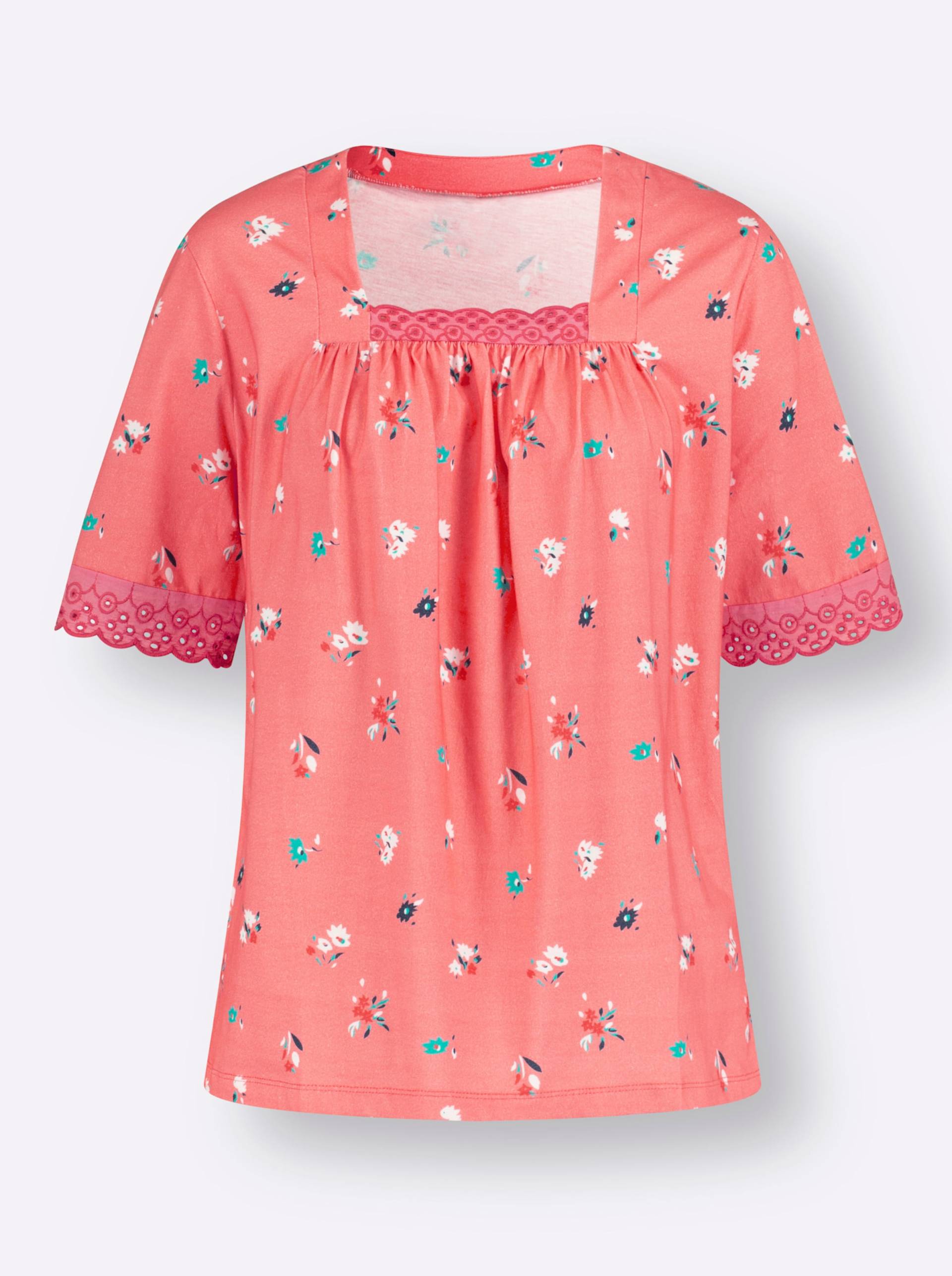 Kurzarm-Shirt in flamingo-dunkelblau-bedruckt von heine