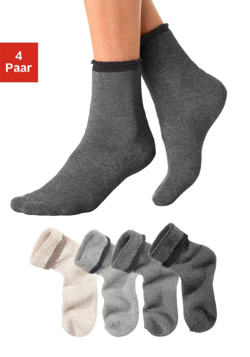 Kuschelsocken in 1x beige, 1x grau, 1x hellgrau, 1x anthrazit von Lavana