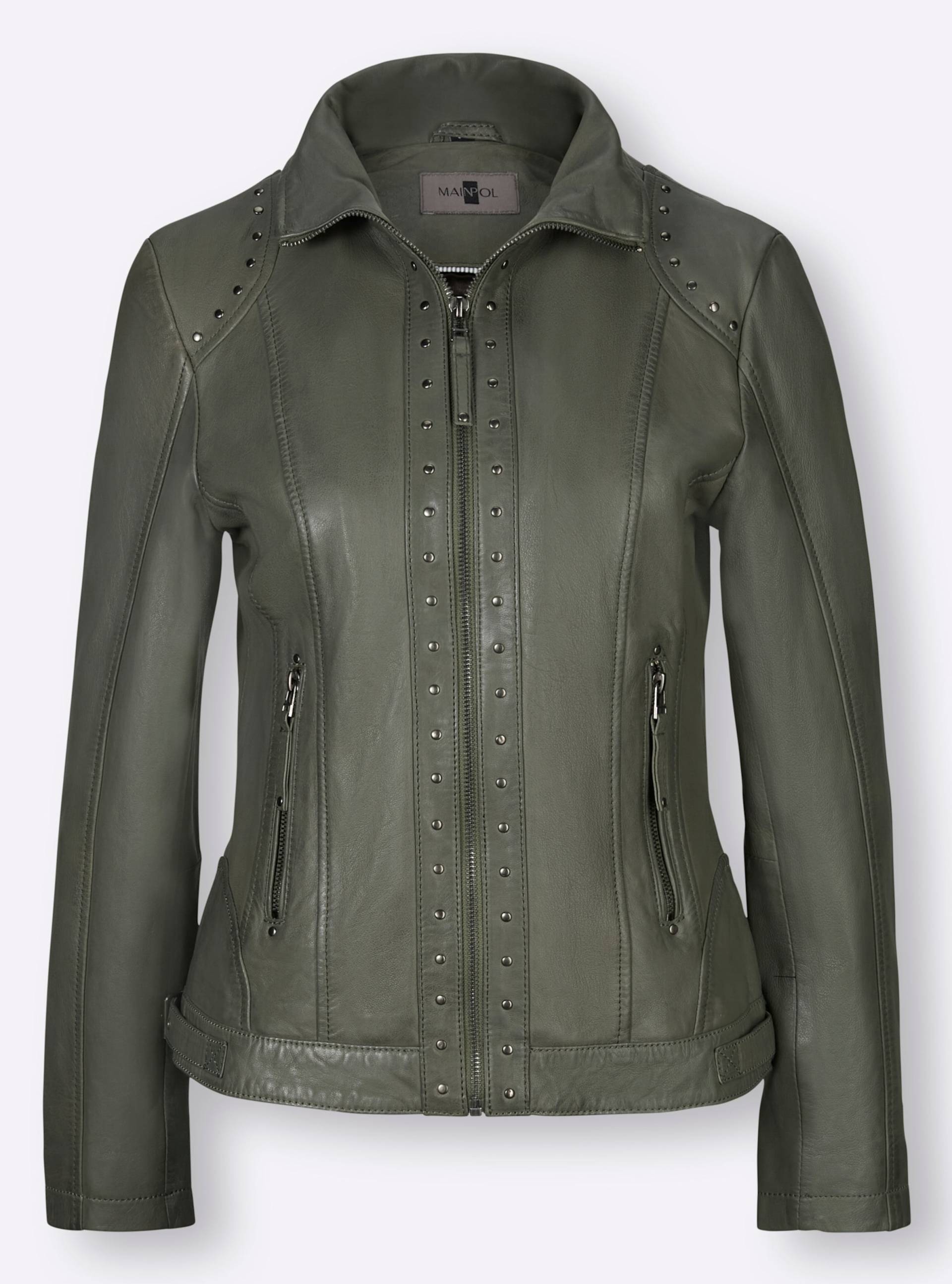 Leder-Jacke in khaki von Mainpol