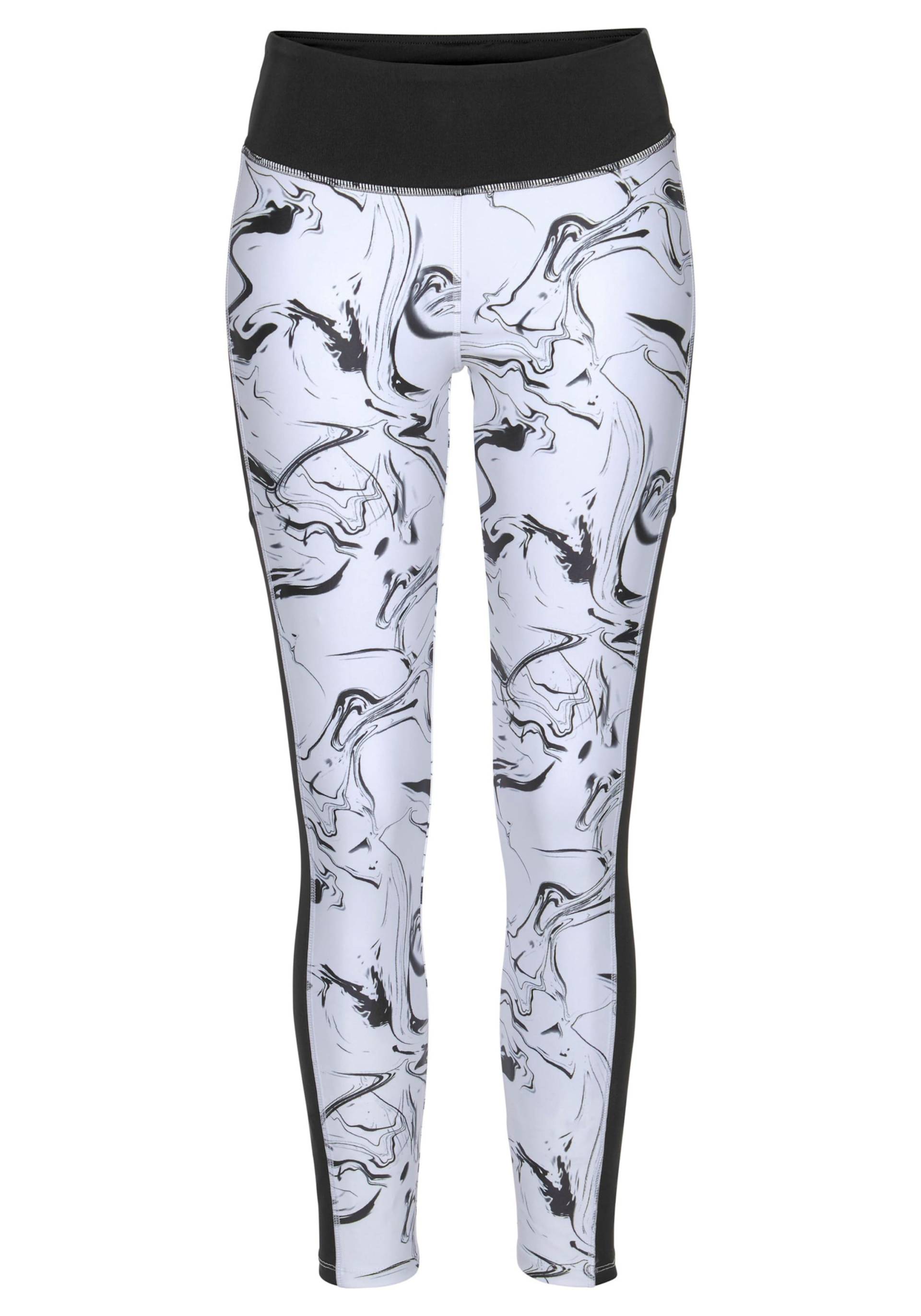 Leggings in weiss-schwarz-gemustert-neongelb von LASCANA ACTIVE