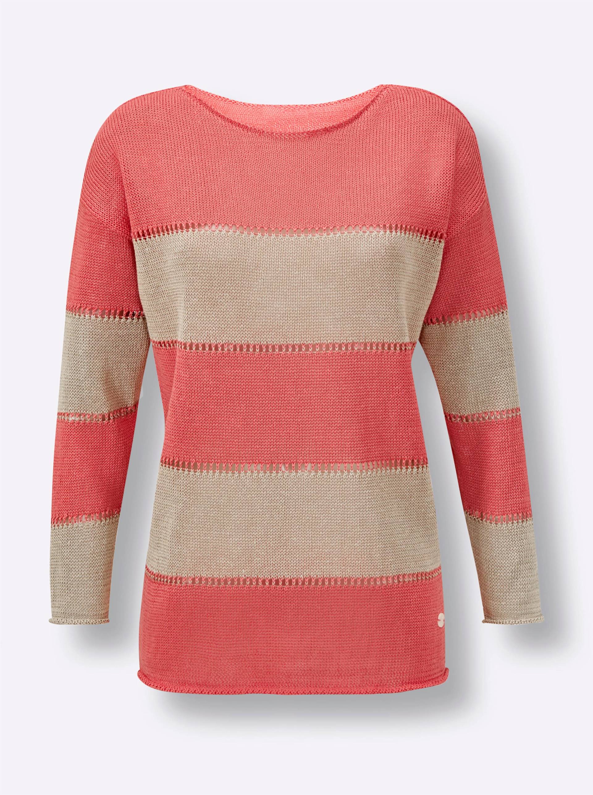 Leinen-Pullover in beige-grapefruit-geringelt von CREATION L PREMIUM