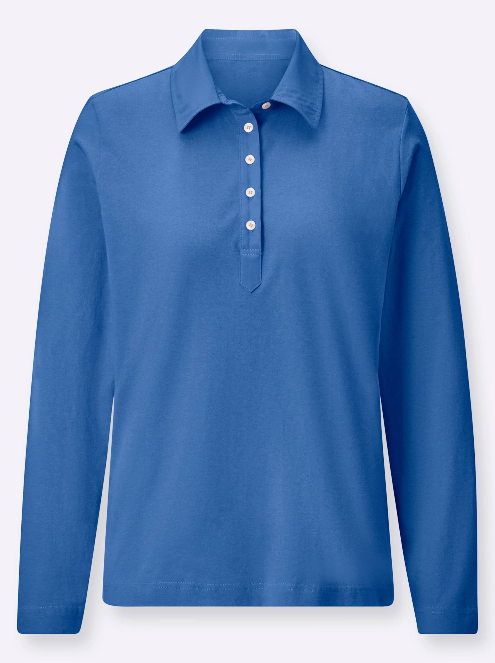 Langarm-Poloshirt in blau von heine