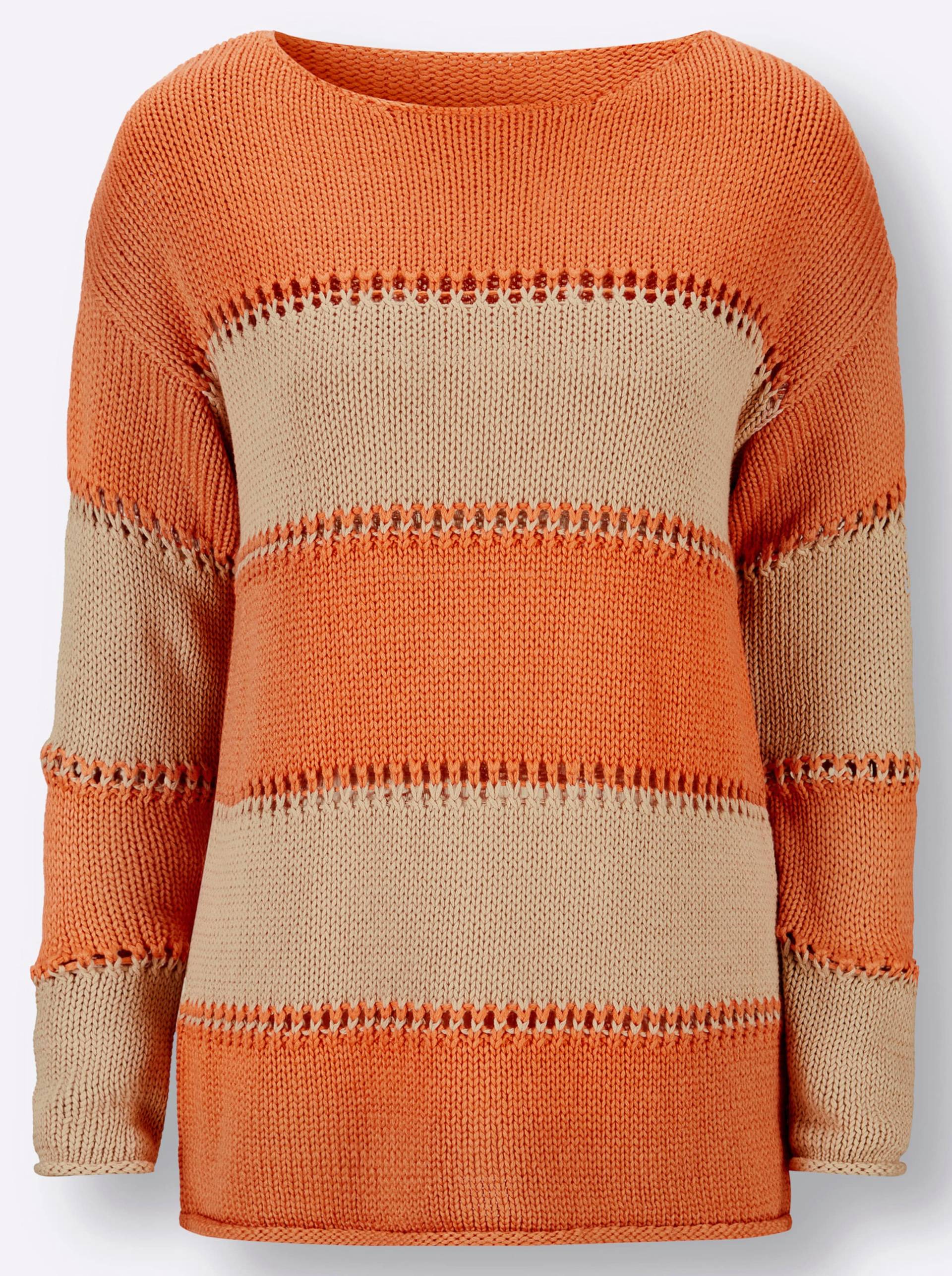 Pullover in beige-mandarine-gestreift von heine