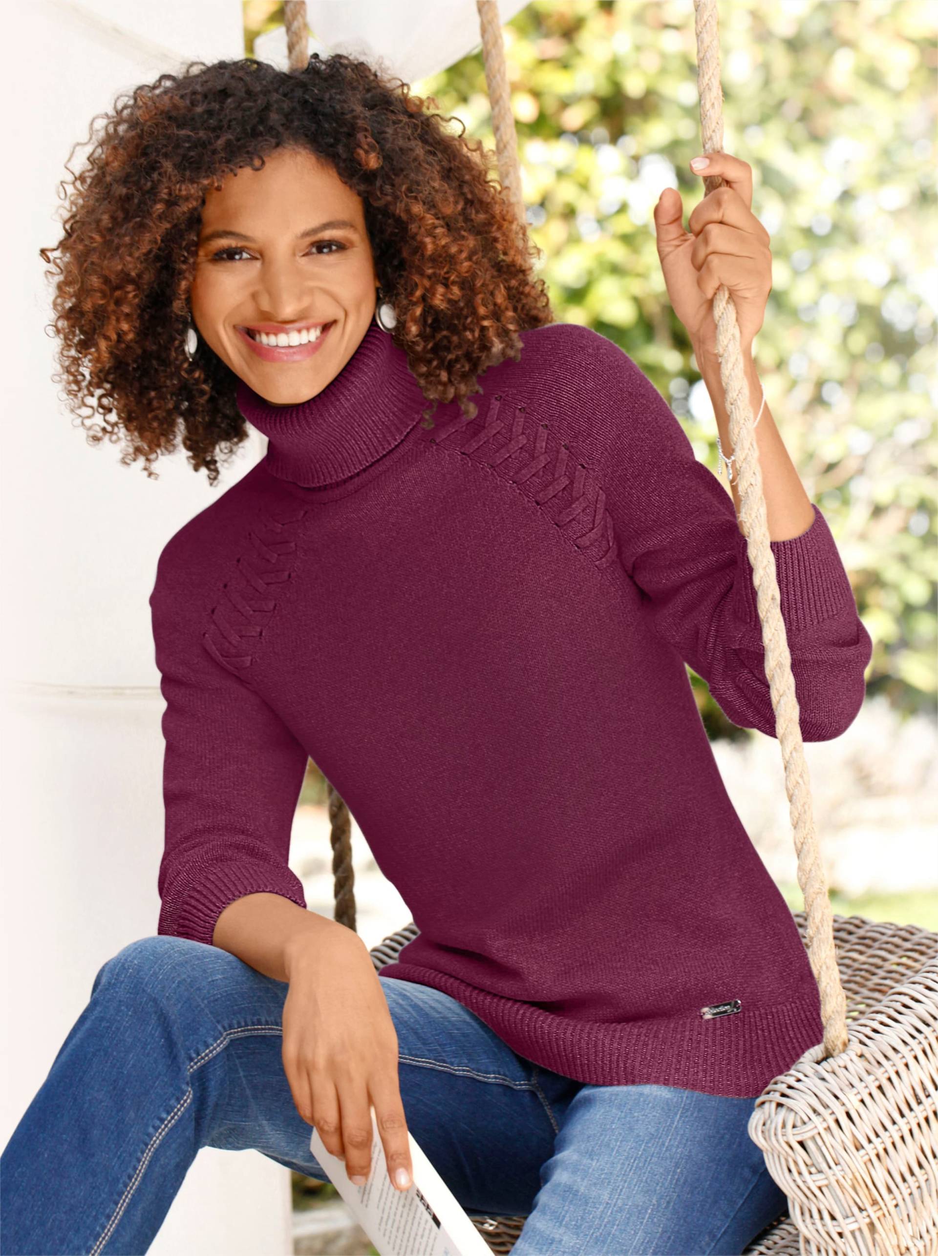 Rollkragenpullover in bordeaux von heine