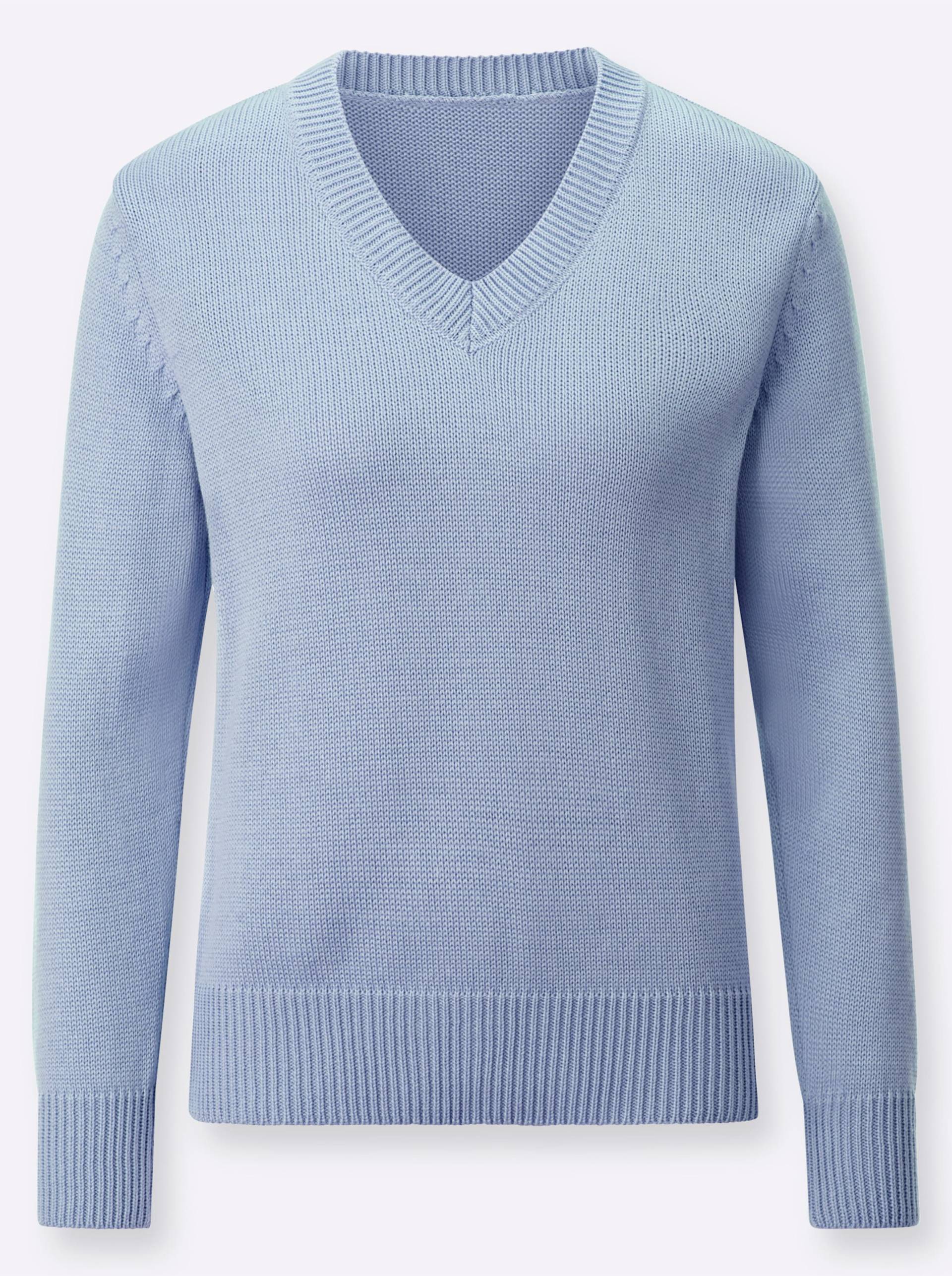 V-Ausschnitt-Pullover in eisblau von heine