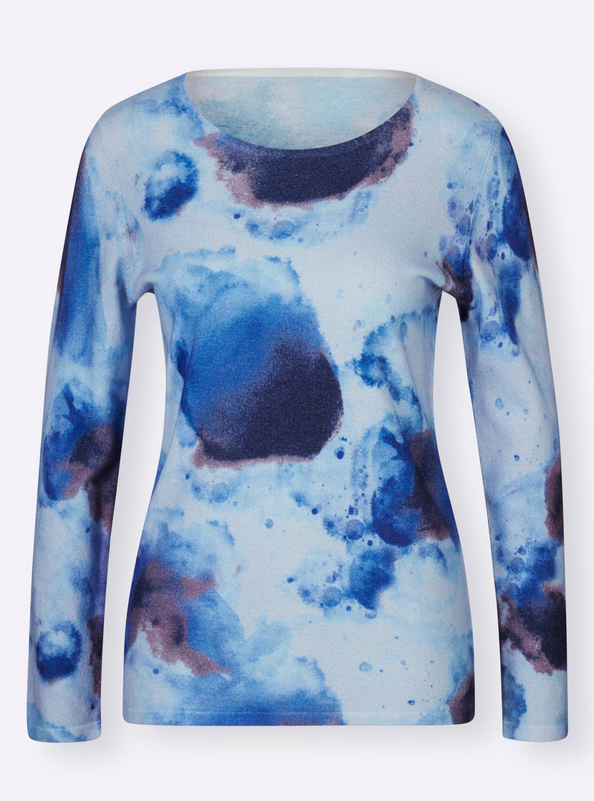 Pullover in hellblau-marine-bedruckt von heine