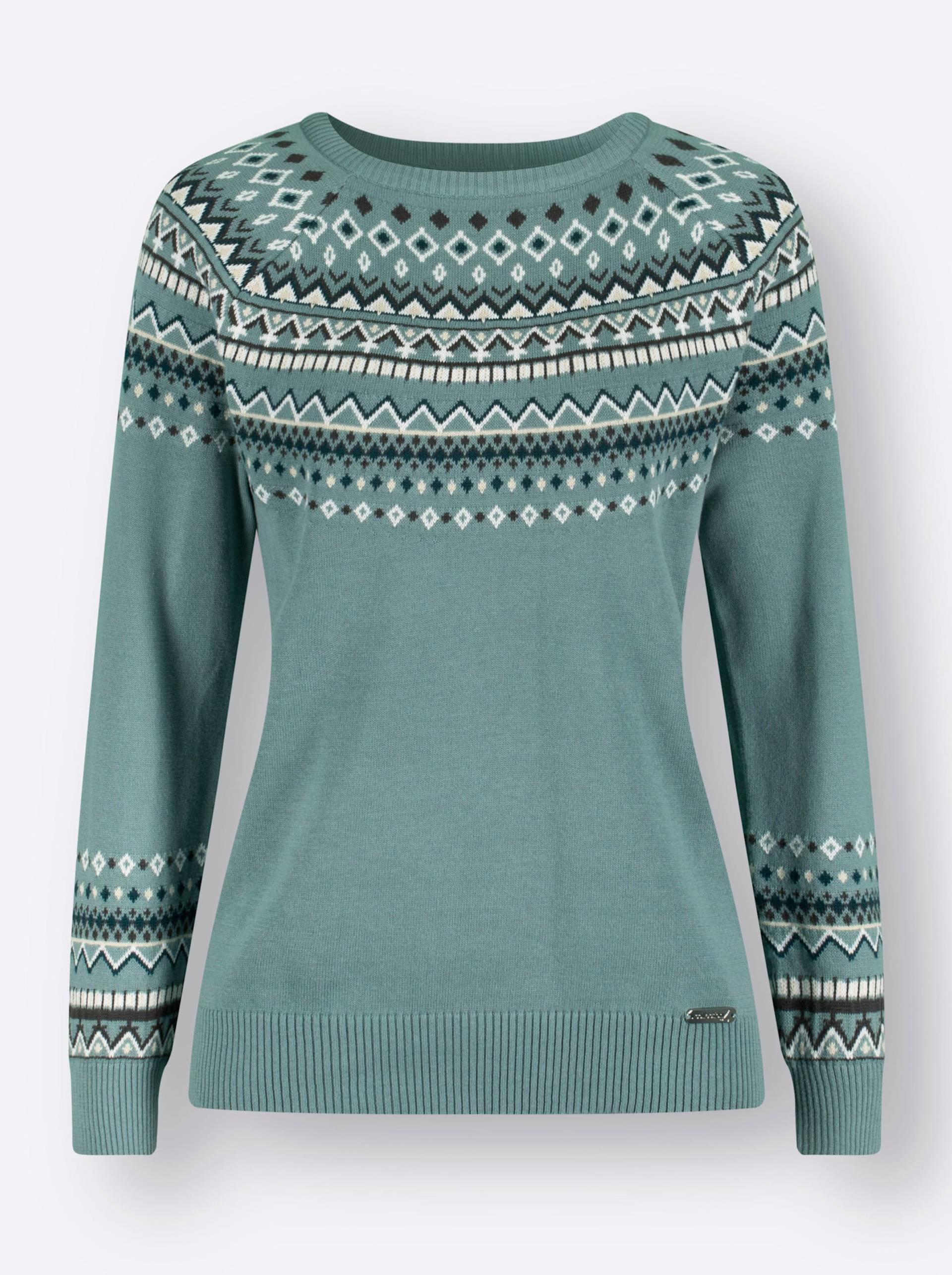 Pullover in jade-petrol-gemustert von heine