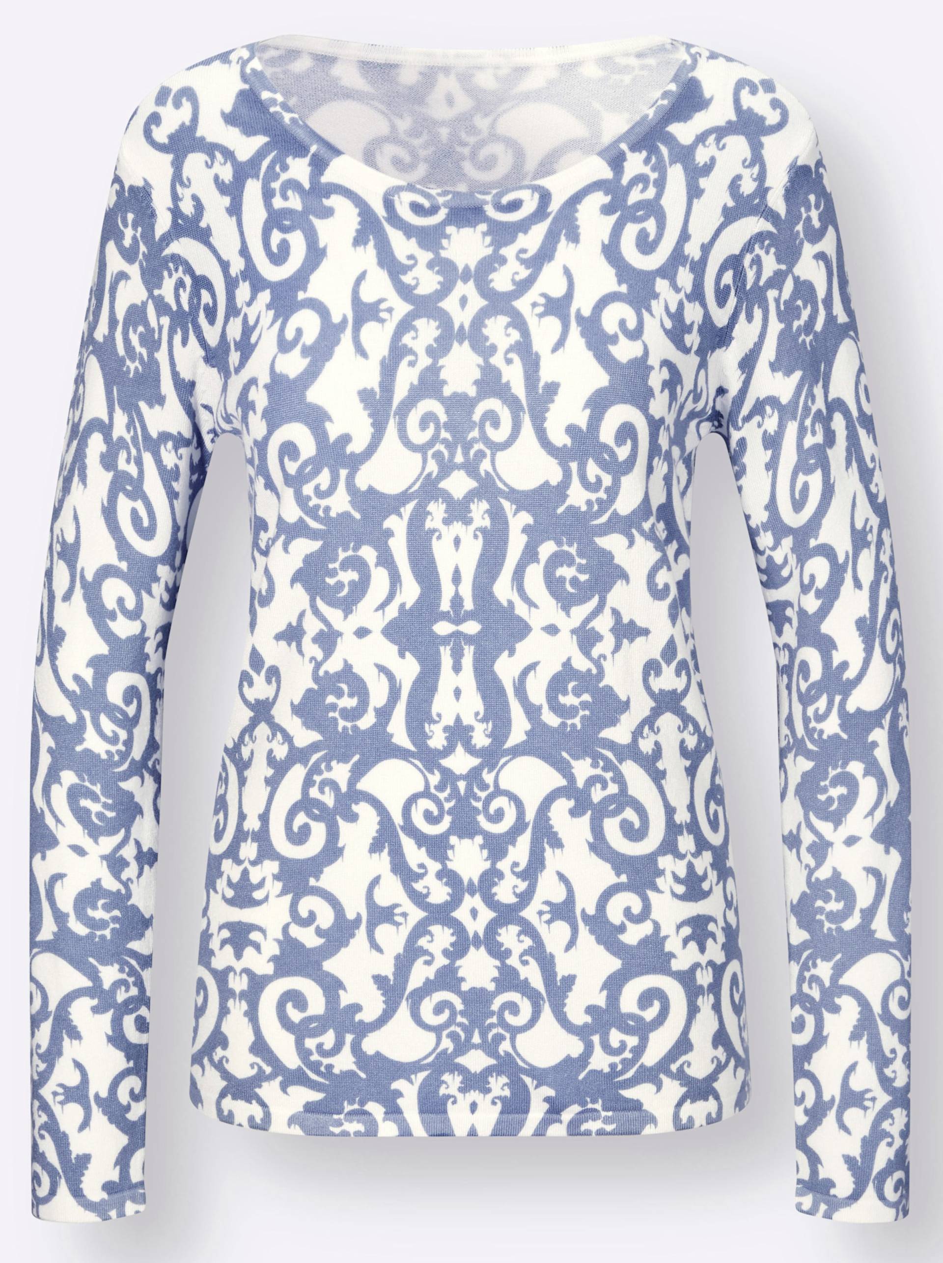 Pullover in taubenblau-ecru-bedruckt von heine