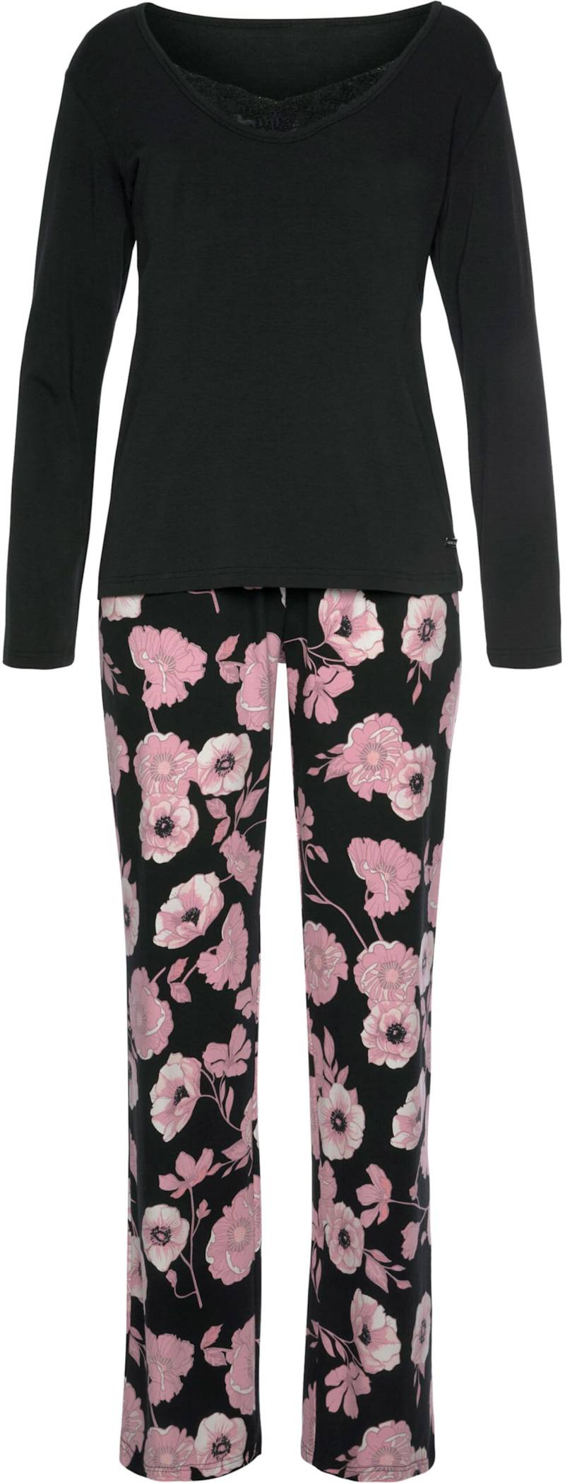 Pyjama in schwarz-rosa-geblümt von LASCANA
