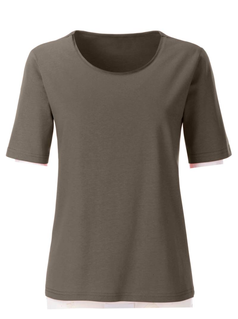 Rundhalsshirt in khaki von heine