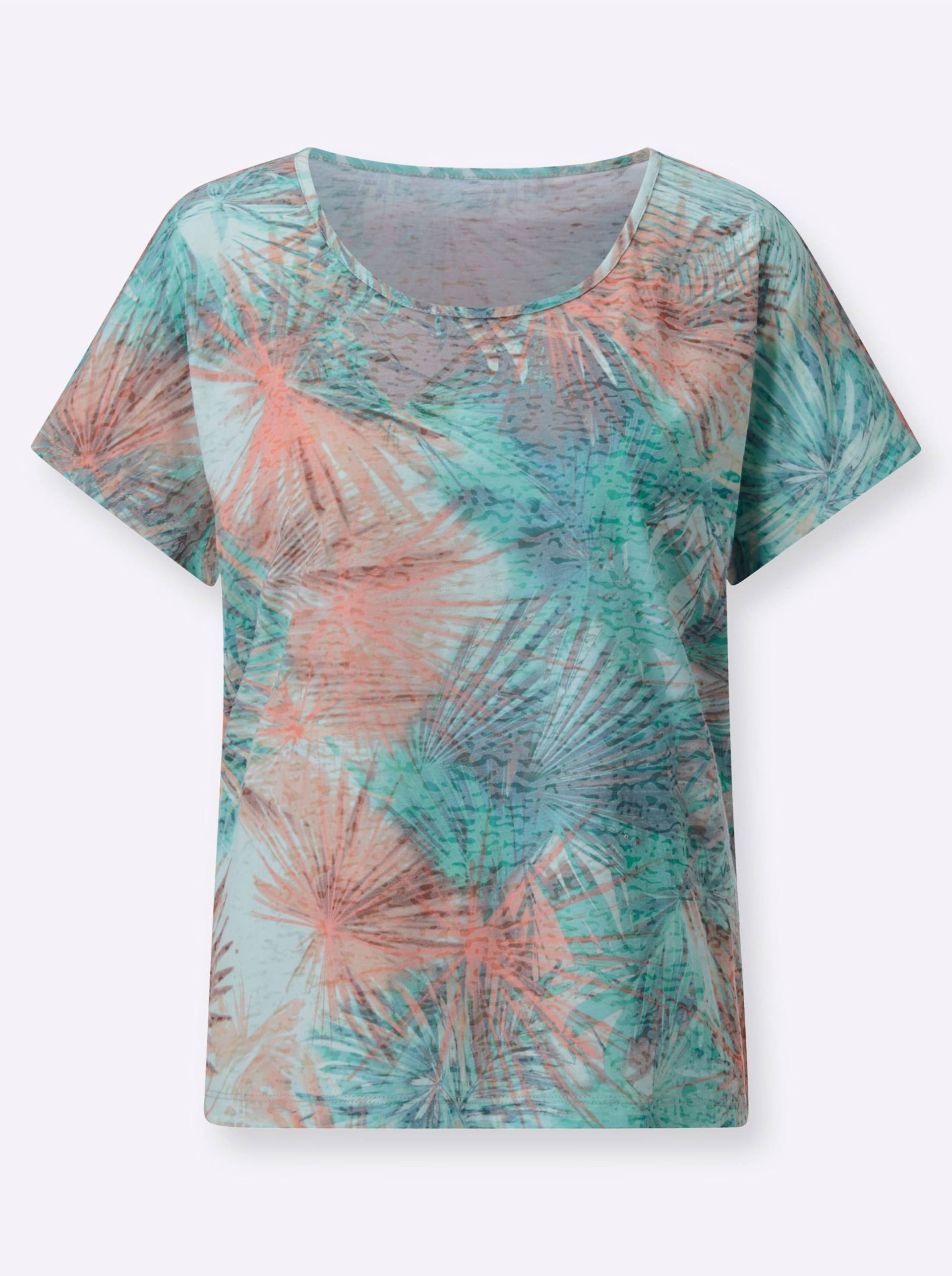 Rundhalsshirt in mint-koralle-bedruckt von heine
