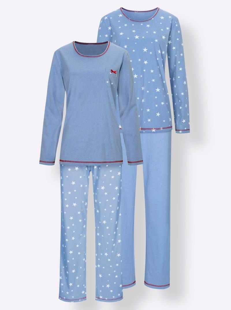 Schlafanzüge in blau-bedruckt + blau von wäschepur