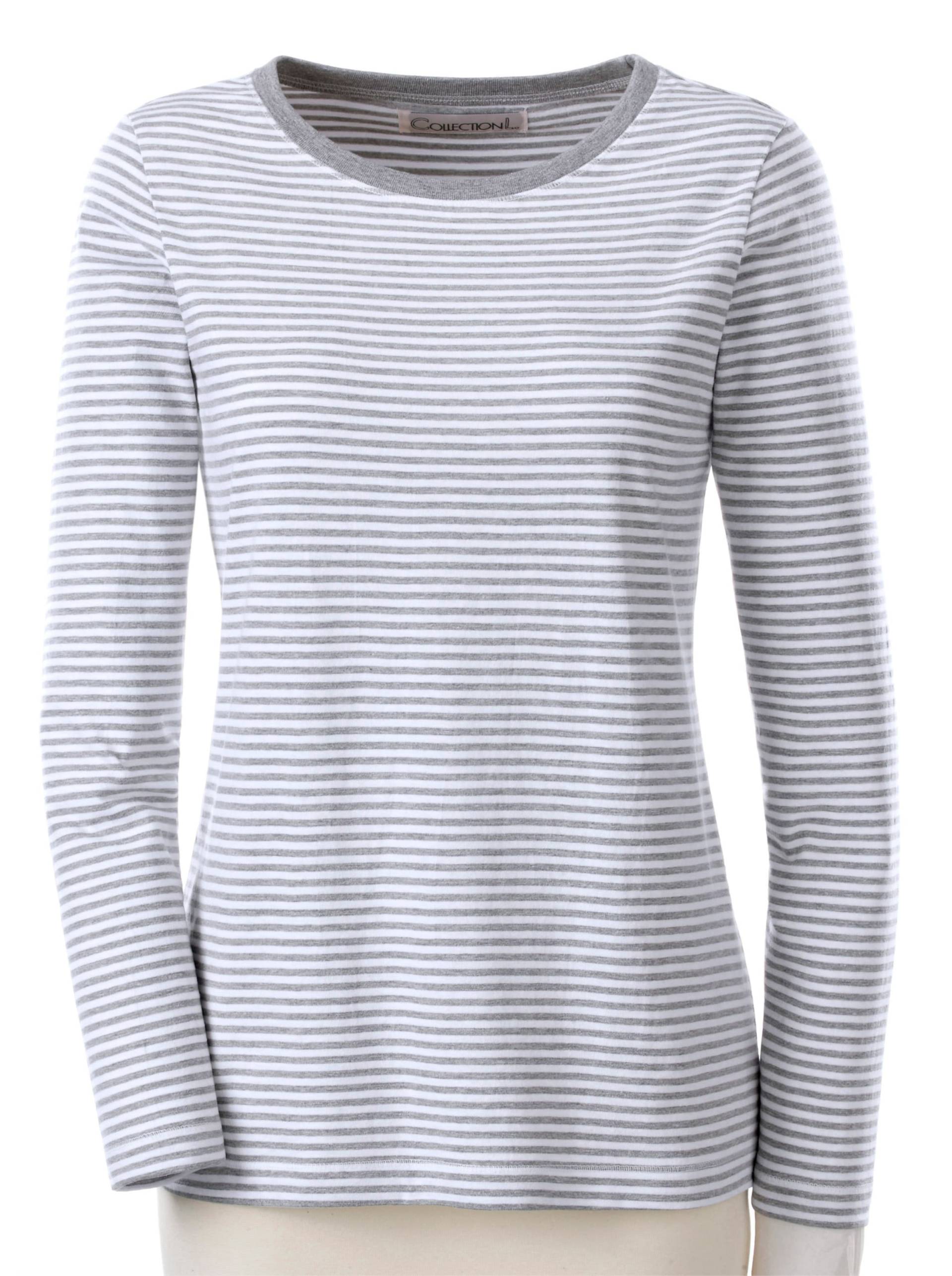 Langarmshirt in weiss-grau-geringelt von heine