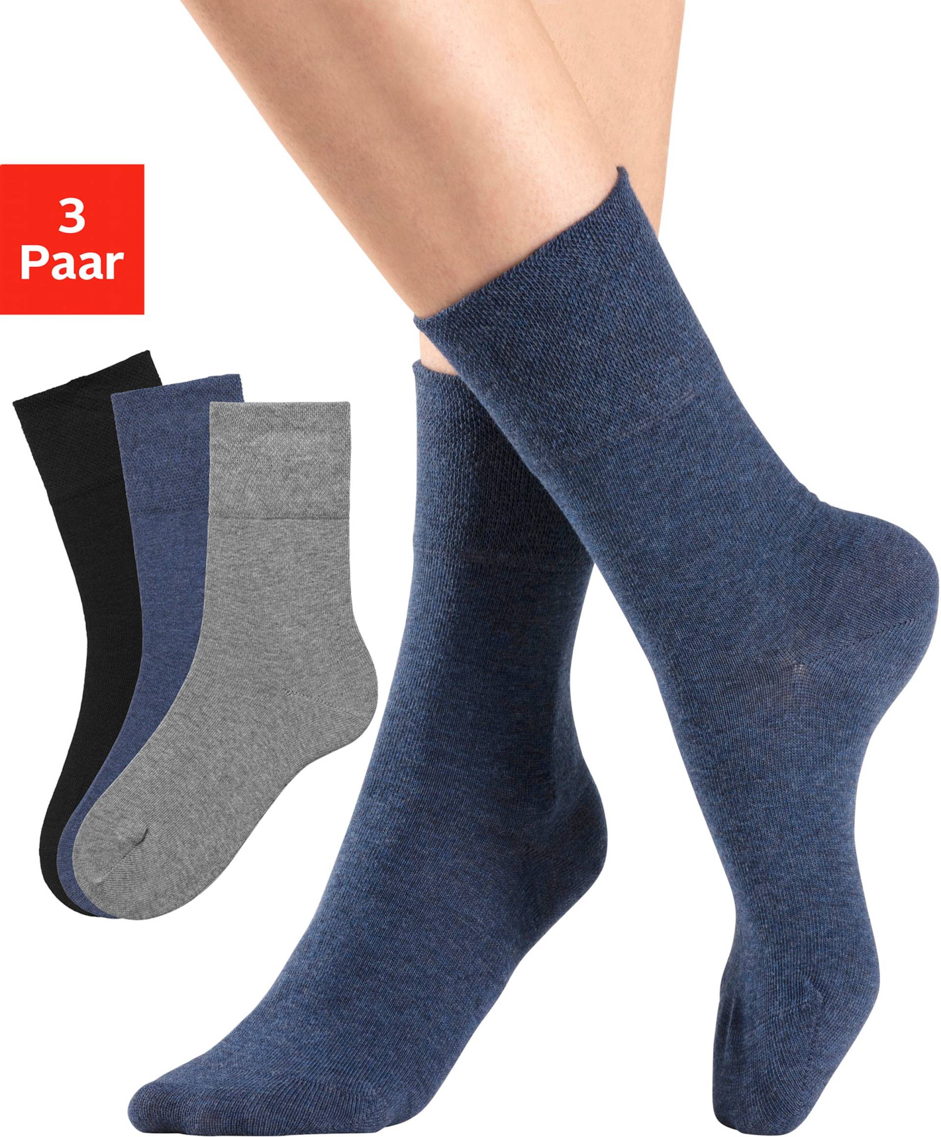 Socken in 1x jeans, 1x schwarz, 1x grau-meliert von H.I.S