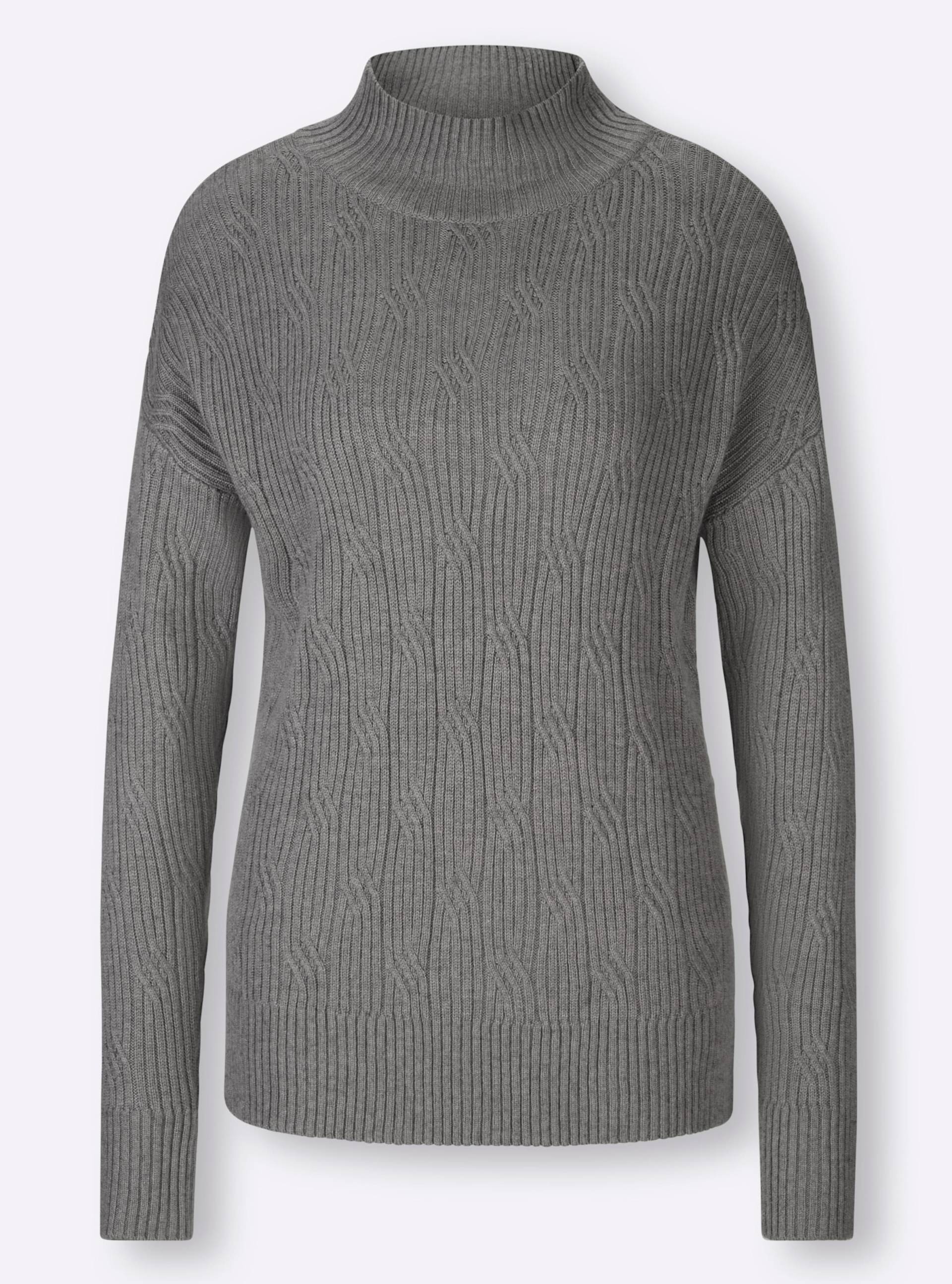 Stehkragen-Pullover in grau-meliert von heine