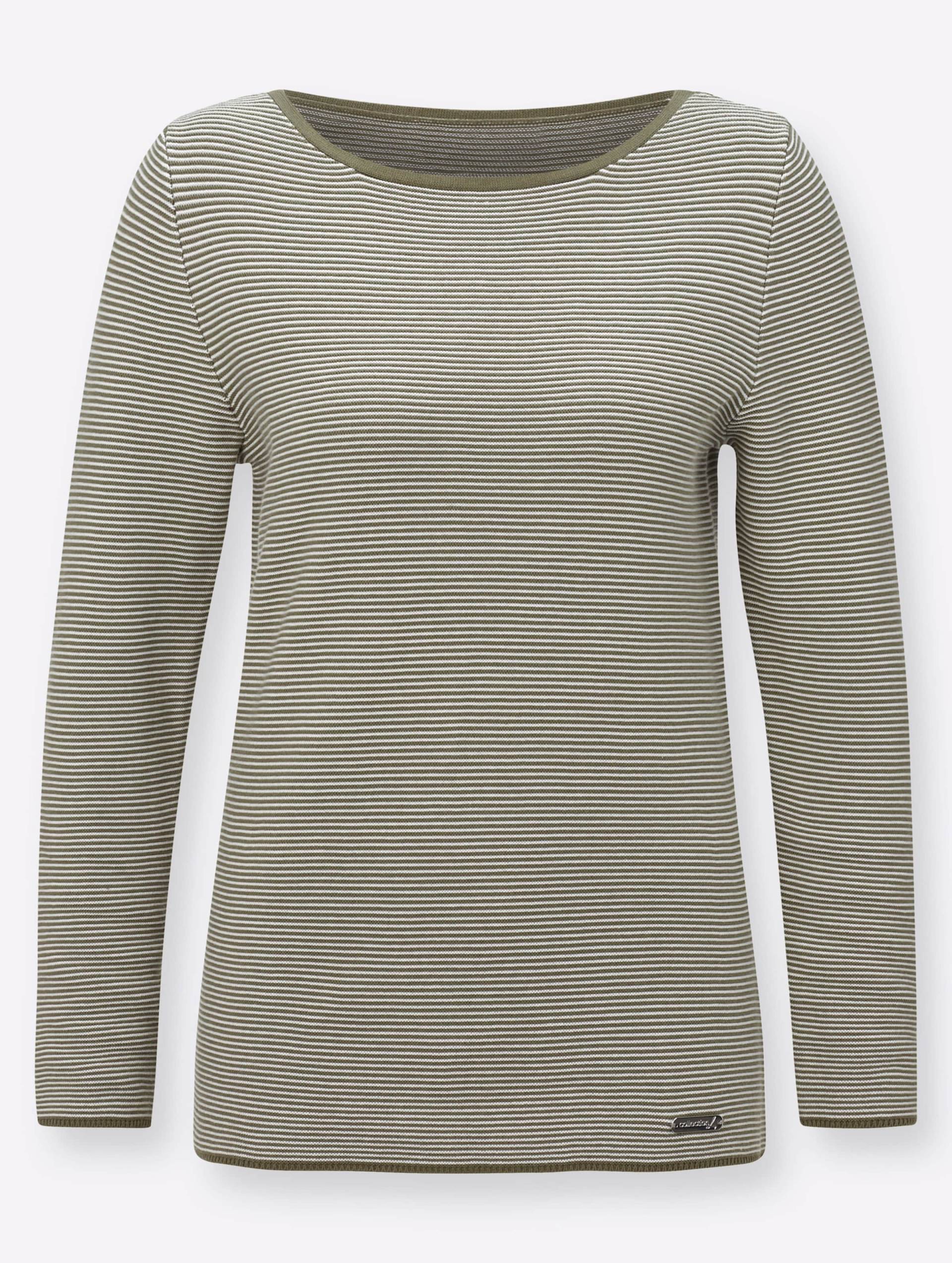 Langarm-Pullover in khaki-gestreift von heine