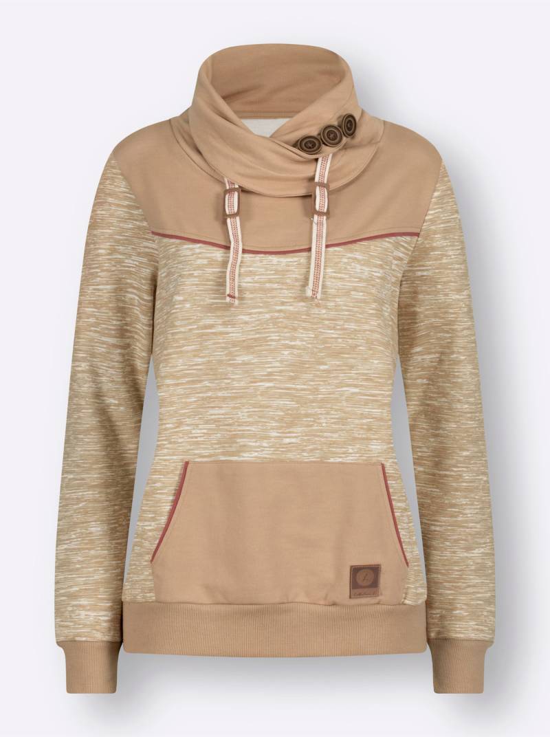 Sweatshirt in camel-weiss-meliert von heine