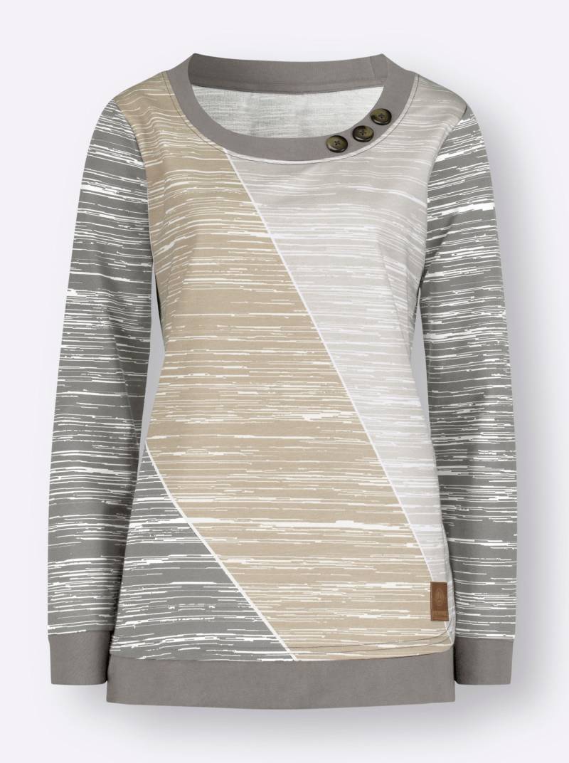 Sweatshirt in grau-ecru-bedruckt von heine