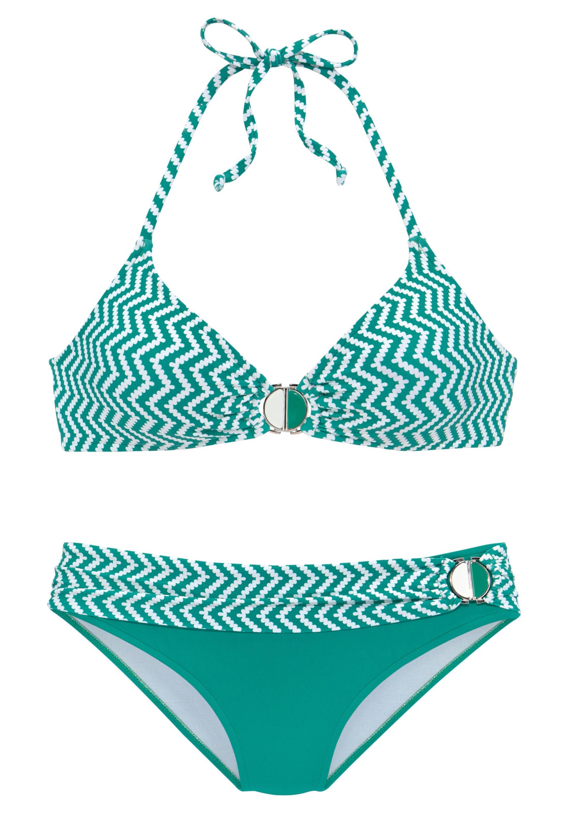 Triangel-Bikini in grün-weiss von JETTE