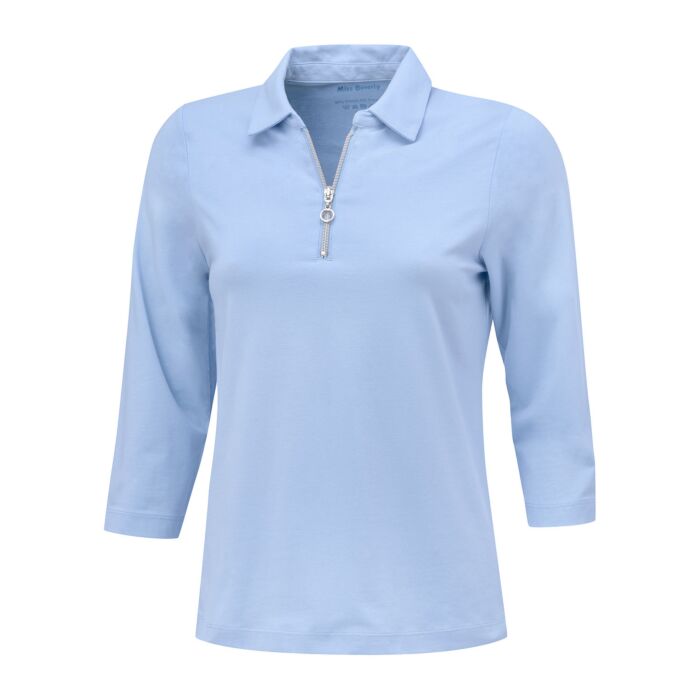 Uni Poloshirt mit Reissverschluss und 3/4 Ärmeln von Miss Beverly