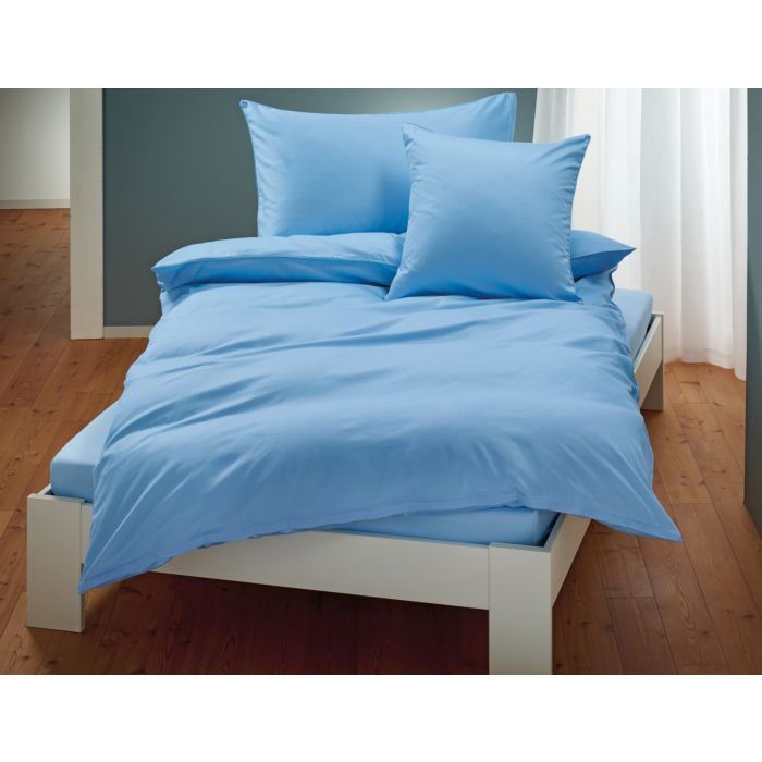 Uni Satin Bettwäsche mit Biese, hellblau, 160x210 cm von Living Home