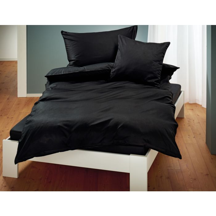 Uni Satin Bettwäsche mit Biese, schwarz, 65x100 cm von Living Home
