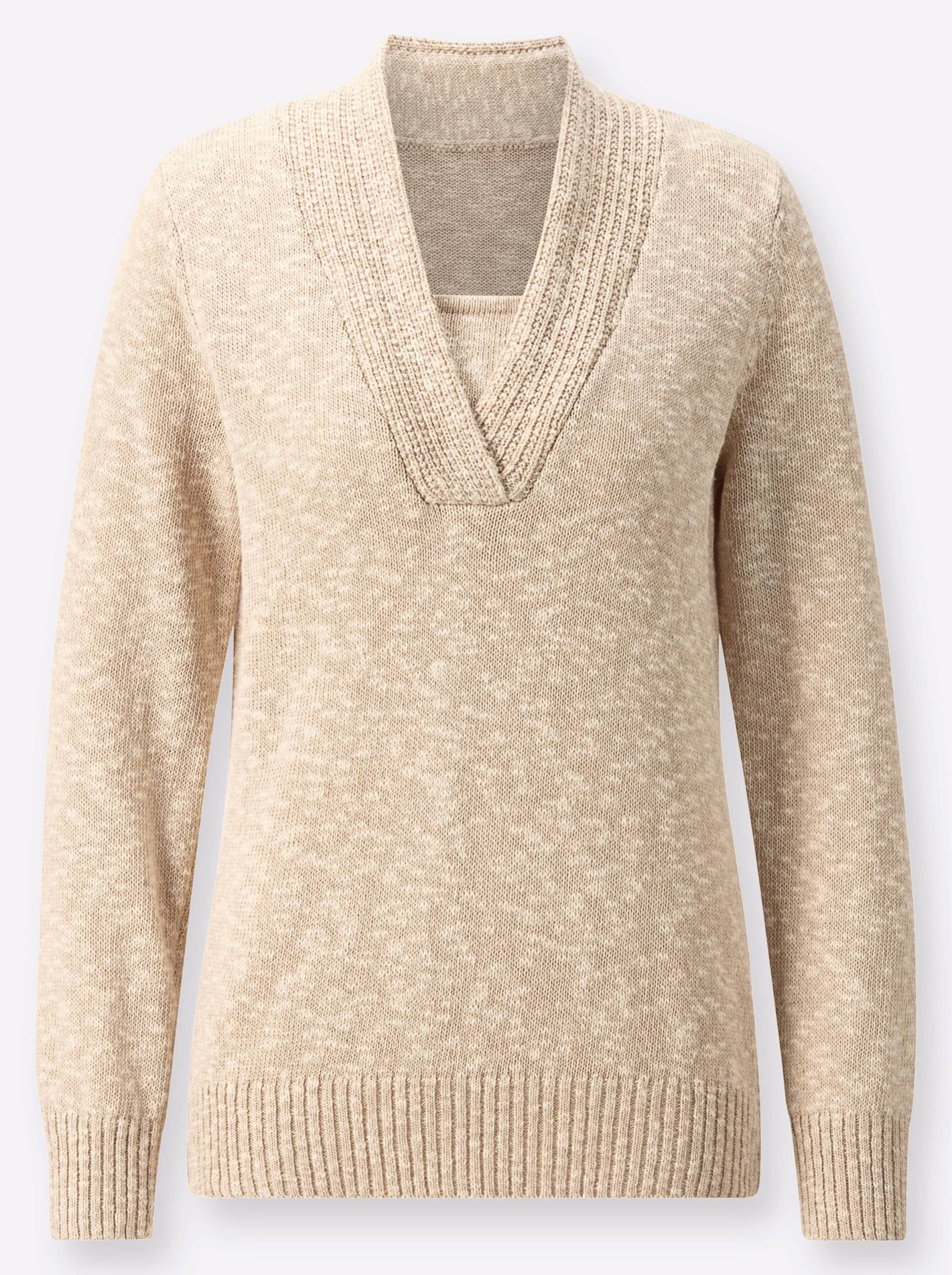 V-Ausschnitt-Pullover in beige-meliert von heine